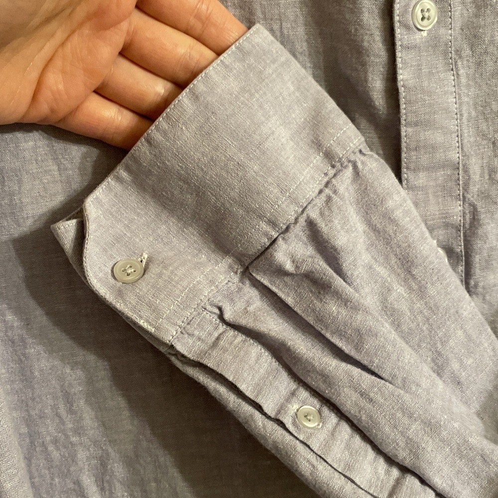Marc Anthony Slim‎ Fit Luxury Collard Button Up Linen Shirt Purple Size 2XL - Picture 5 of 8